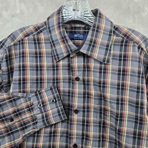 HUCKBERRY Wills Sport Button‎ Down Mens 42 Gray Plaid Long Sleeve Cotton Shirt